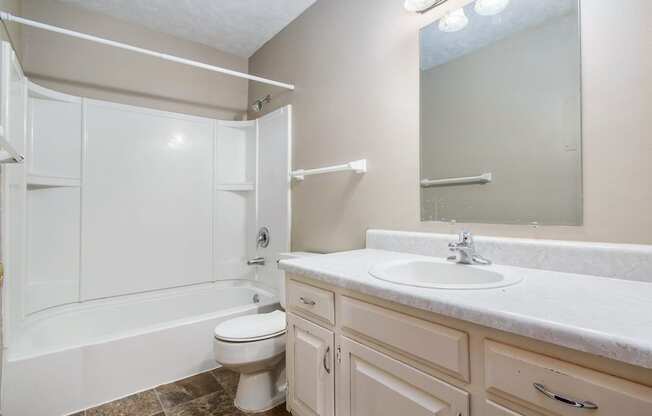 Omaha, NE Maple Ridge Apartments. A bathroom with a sink toilet and bathtub