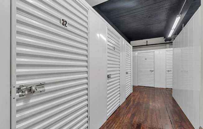 A storage unit with the number 32 on the door.