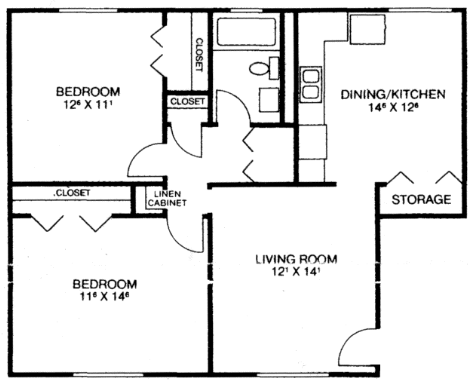 2 beds, 1 bath, 900 sqft, $700, Unit 54