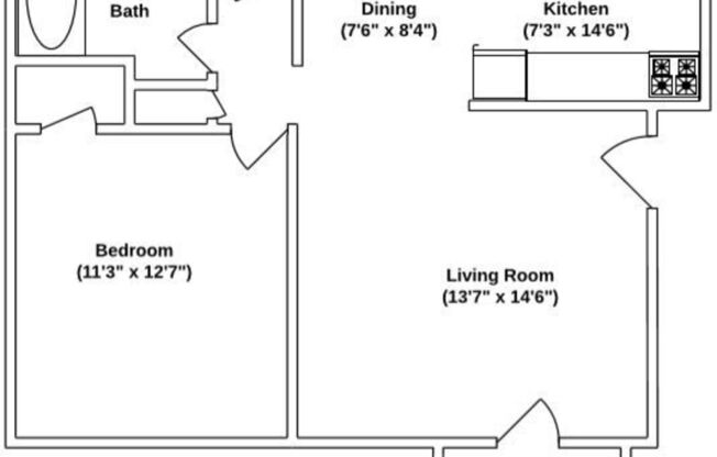 1 bed, 1 bath, 625 sqft, $825