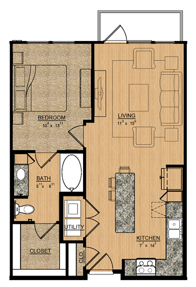 1 bed, 1 bath, 713 sqft, $1,875