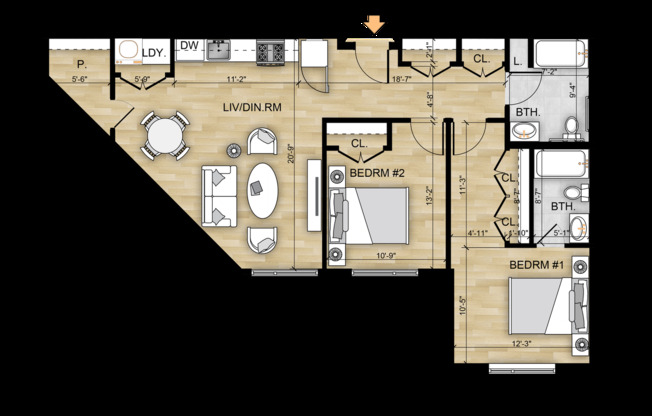 2 beds, 2 baths, 879 sqft, $2,875, Unit 314