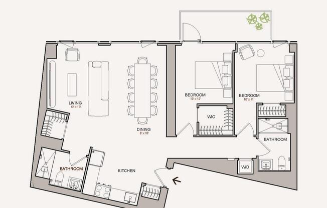 2 beds, 2 baths, $7,071, Unit PH227