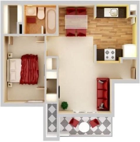 1 bed, 1 bath, 558 sqft, $972