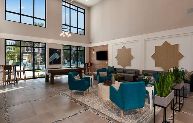 Club Room with Billiards at Lyra Luxury Apartments Near Downtown Sarasota, FL