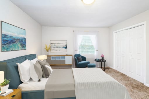 Spacious Bedroom With Comfortable Bed at Hyde Park Townhomes, PRG Real Estate Management, Chester, Virginia