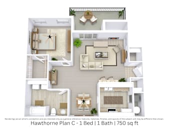 1 bed, 1 bath, 750 sqft, $1,135