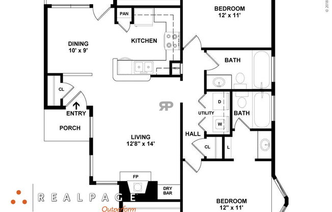 2 beds, 2 baths, 1,004 sqft, $1,115