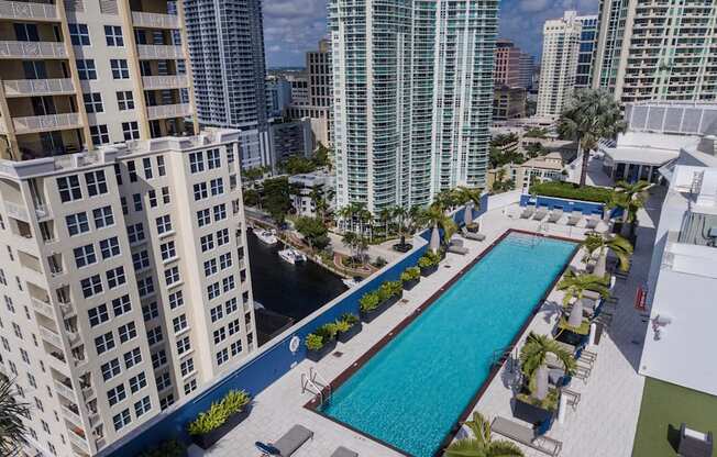 High Rise luxury rental apartments overlooking the New River in Fort Lauderdale, Florida near Las Olas Blvd.