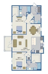 2 beds, 2.5 baths, 1,291 sqft, $1,999