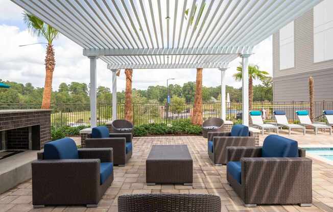 patio lounge near fireplace