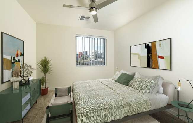 Staged bedroom at Aviara Flats, Phoenix