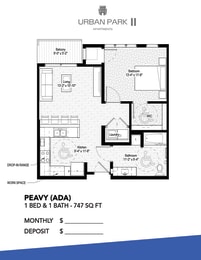 1 bed, 1 bath, 747 sqft, $1,595