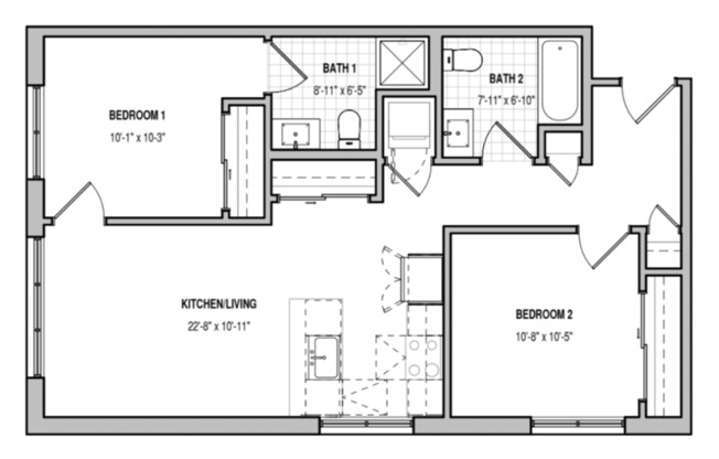 2 beds, 2 baths, 800 sqft, $2,613, Unit 307