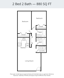 2 beds, 2 baths, 880 sqft, $1,465