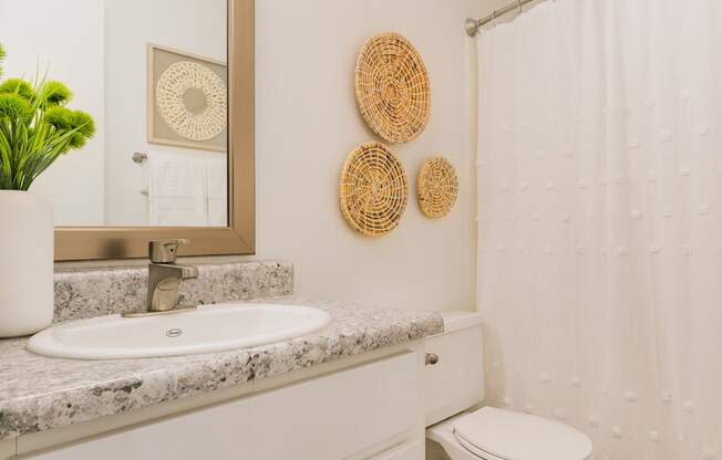 a bathroom with a white shower curtain and a white toilet