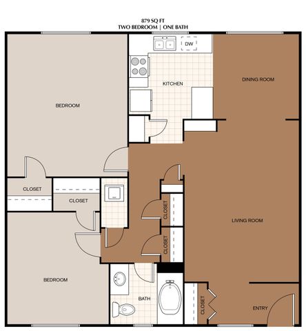 2 beds, 1 bath, 879 sqft, $1,045