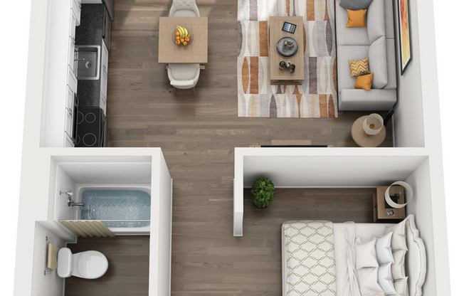 Studio, 1 bath, 620 sqft, $1,256