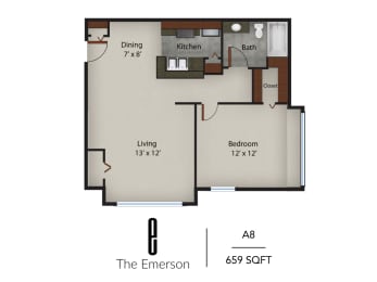 1 bed, 1 bath, 659 sqft, $975