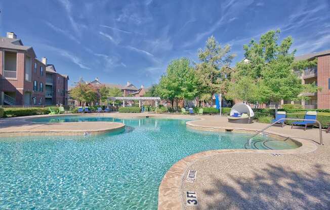 A swimming pool with a 3 feet depth marking.