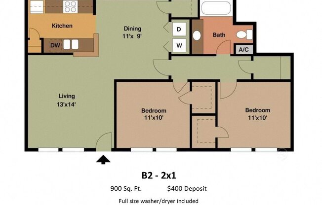 2 beds, 1 bath, 900 sqft, $1,499