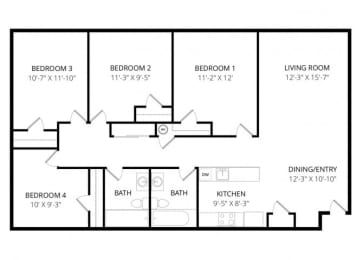 4 beds, 2 baths, $1,675