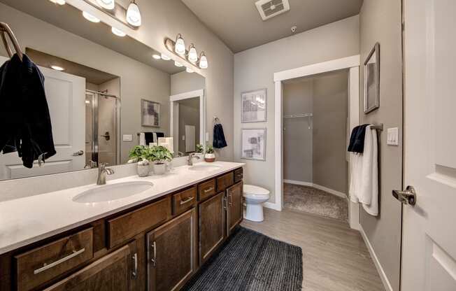 Pelican primary bathroom with dual sink vanity