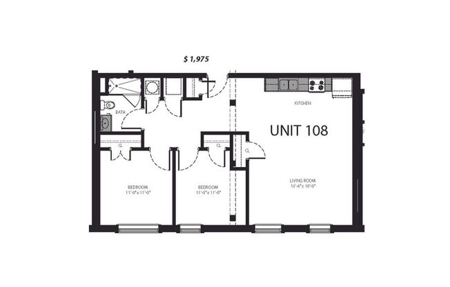 2 beds, 1 bath, $1,725, Unit 108