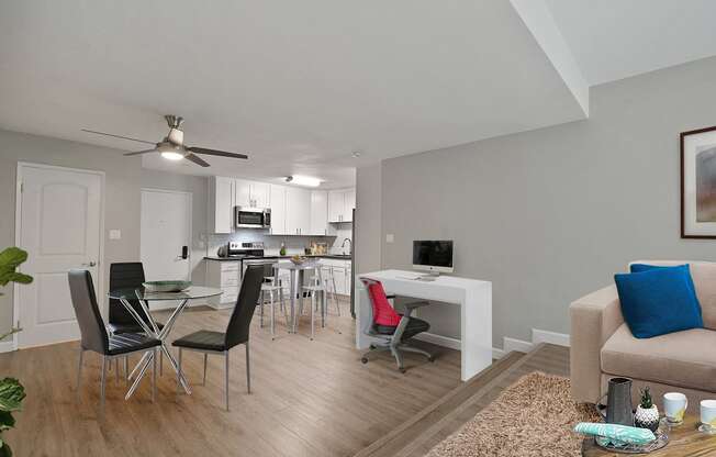 Modern Apartment Rentals with den Near Century City, hardwood style floorings throughout