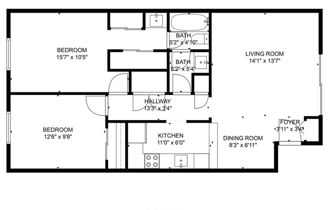 2 beds, 1 bath, 886 sqft, $1,125, Unit 421-25