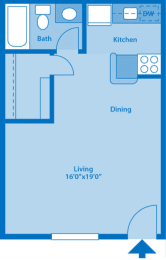 Studio, 1 bath, 413 sqft, $881