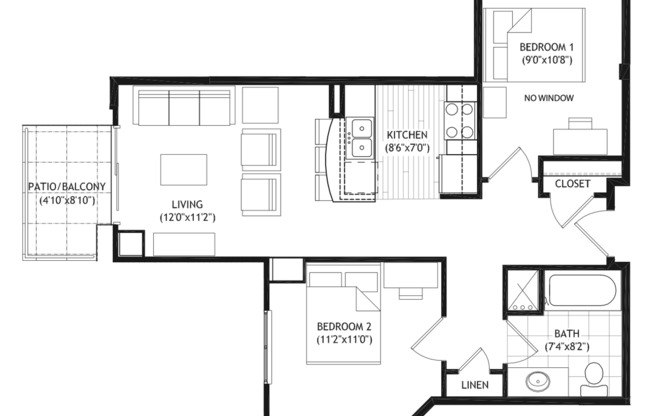2 beds, 1 bath, 719 sqft, $2,925, Unit 205
