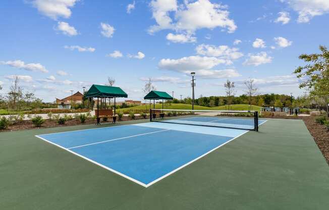 pickleball court with shade awning