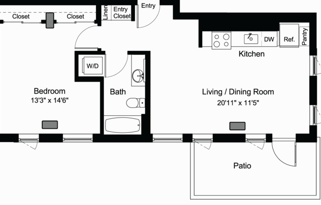 1 bed, 1 bath, 744 sqft, $3,068, Unit 105