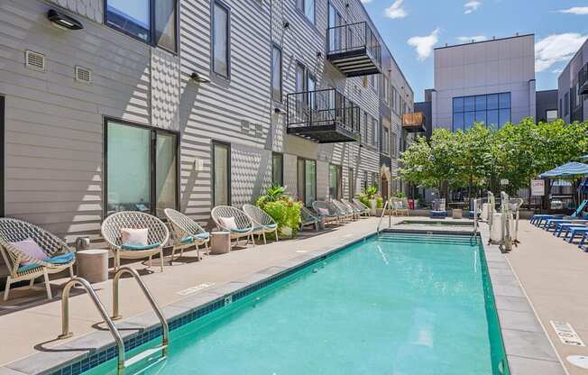 our apartments have a swimming pool and lounge chairs