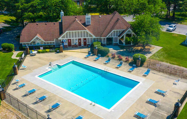 Aerial View Of Pool at Hickory Village Apartments, Mishawaka, Indiana