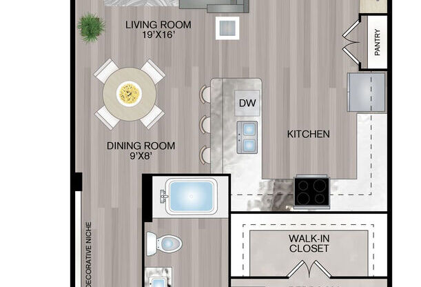 1 bed, 1 bath, 933 sqft, $1,225