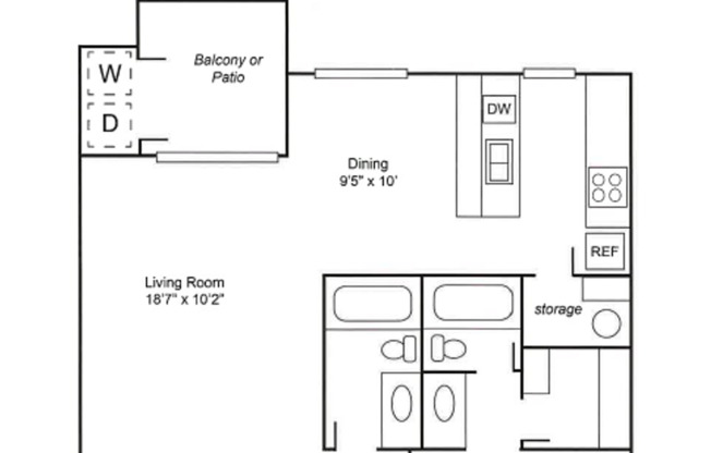 2 beds, 2 baths, 923 sqft, $925