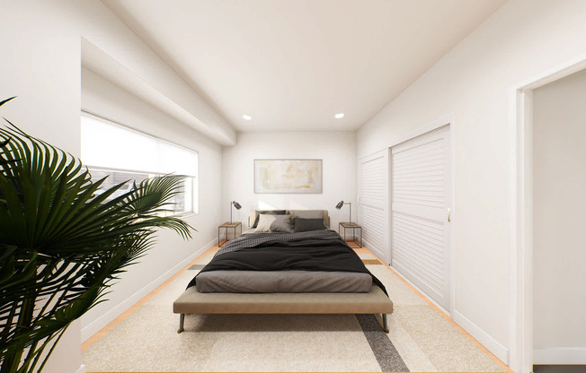 Bedroom with hard surface flooring
