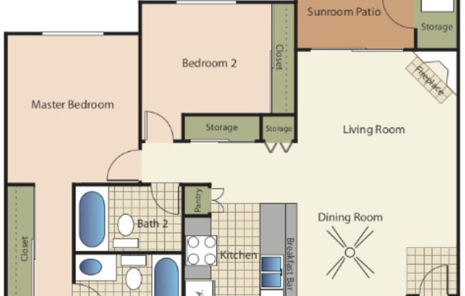 2 beds, 2 baths, 975 sqft, $3,045
