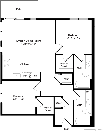 2 beds, 2 baths, 889 sqft, $2,945, Unit 206