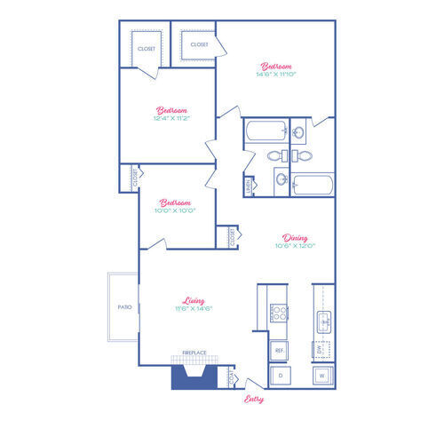 3 beds, 2 baths, 1,110 sqft, $1,369