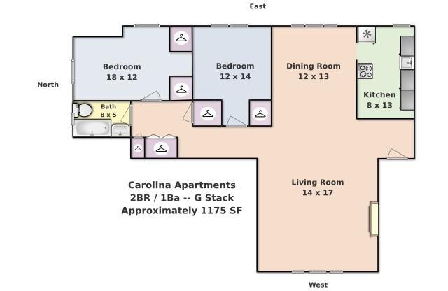 2 beds, 1 bath, 1,175 sqft, $1,800, Unit G2