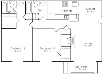 2 beds, 2 baths, 1,140 sqft, $1,334