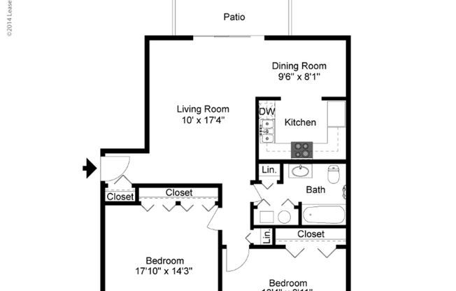 2 beds, 1 bath, 841 sqft, $1,150