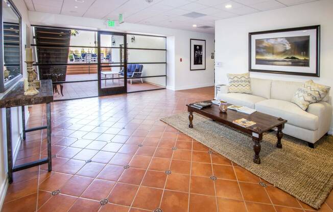 a living room with a couch and a coffee table