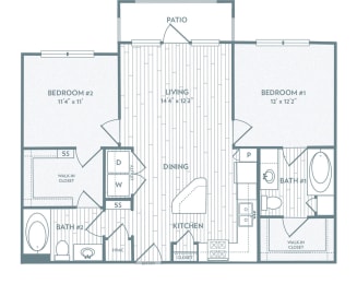 2 beds, 2 baths, 998 sqft, $1,743