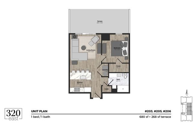 1 bed, 1 bath, 680 sqft, $1,490, Unit 203