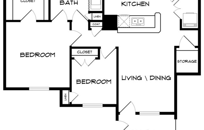 2 beds, 1 bath, 990 sqft, $1,202