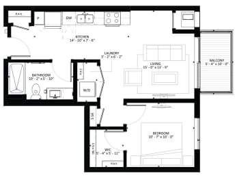 1 bed, 1 bath, 630 sqft, $1,513